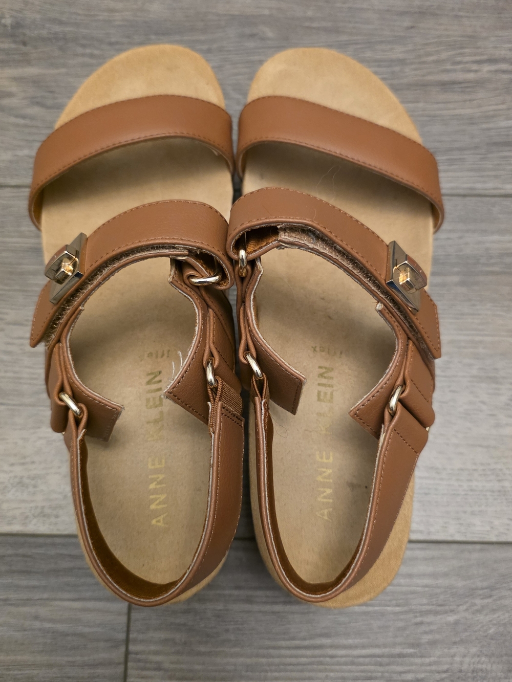 Anne Klein Violette Cognac Leather Platform Wedge Sandals – Size 9 - Picture 4 of 8